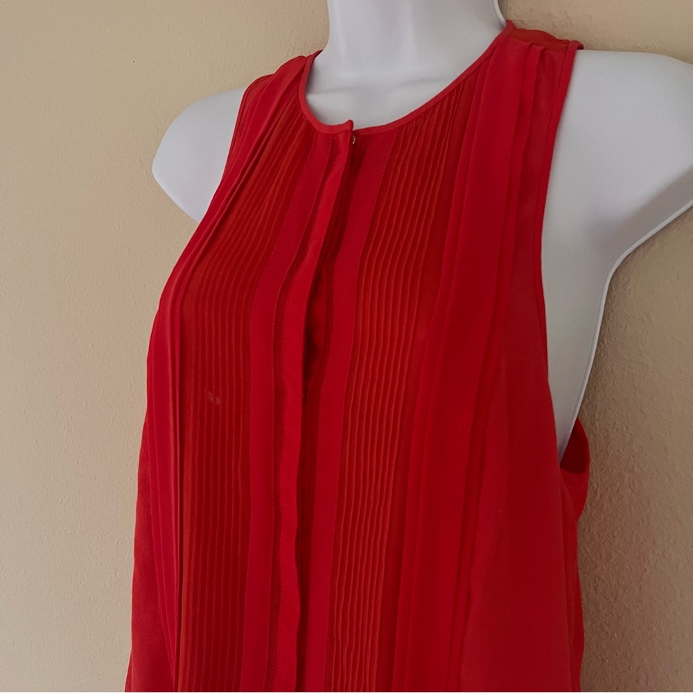 DVF Diane Von Furstenberg New Slice Pintuck Silk Top Blouse Orange Small Luxury - Picture 2 of 12